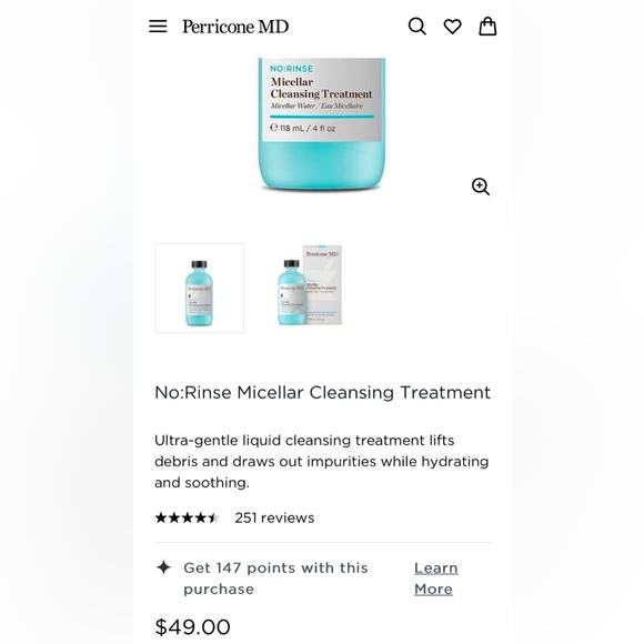 PERRICONE MD NO RINSE MICELLAR CLEANSING TREATMENT Micellar Water- BRAND NEW! - Picture 3 of 9